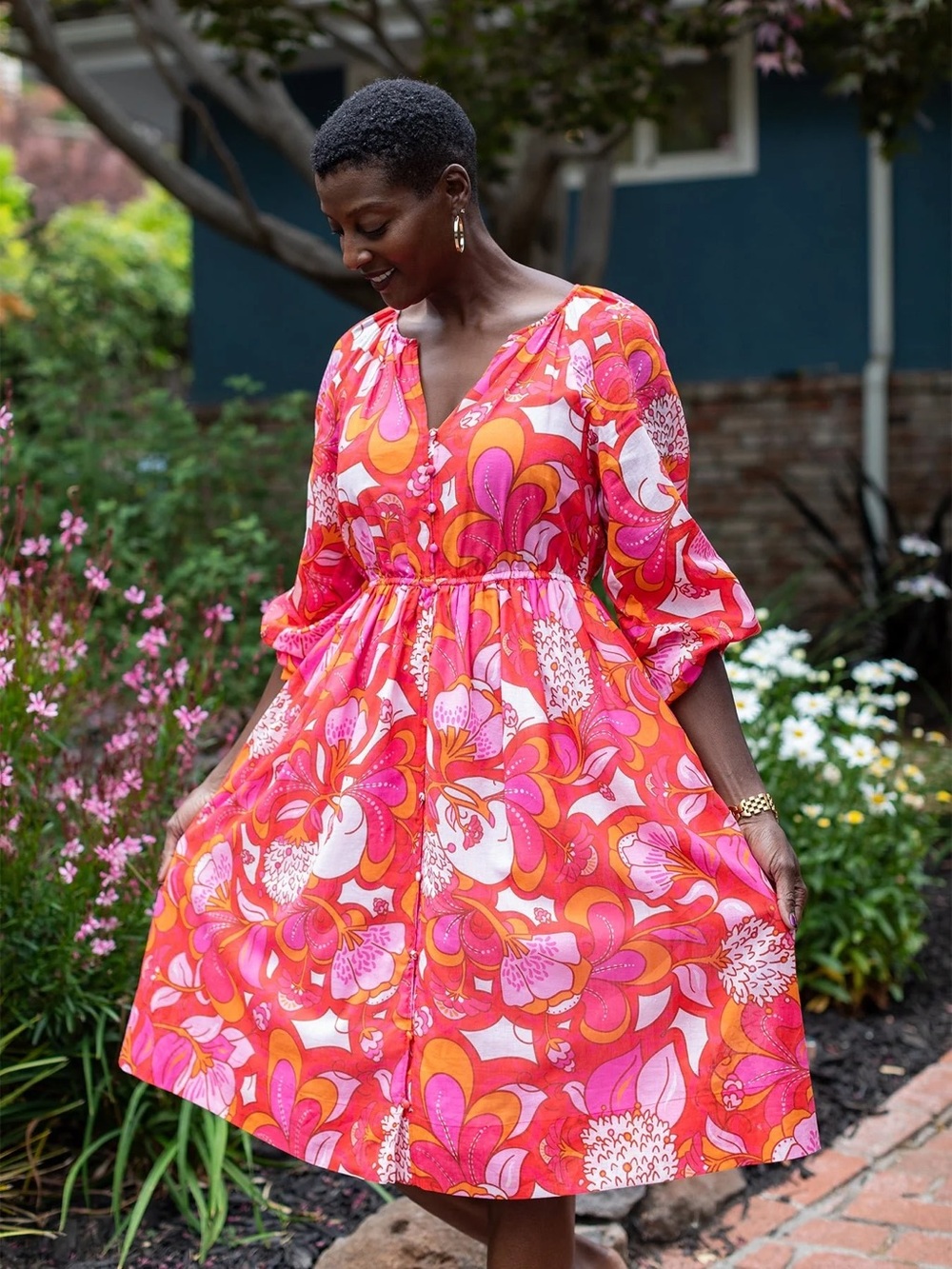 Leslie Fay Floral Print Blouse in Pink, Yellow & Purple